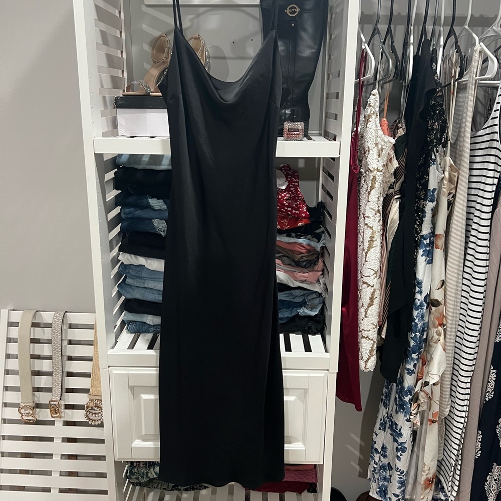 EXPRESS midi slip cowl neck satin black dress